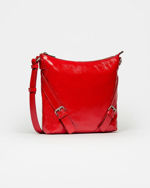Bandolera Pocket en cuero charol arrugado